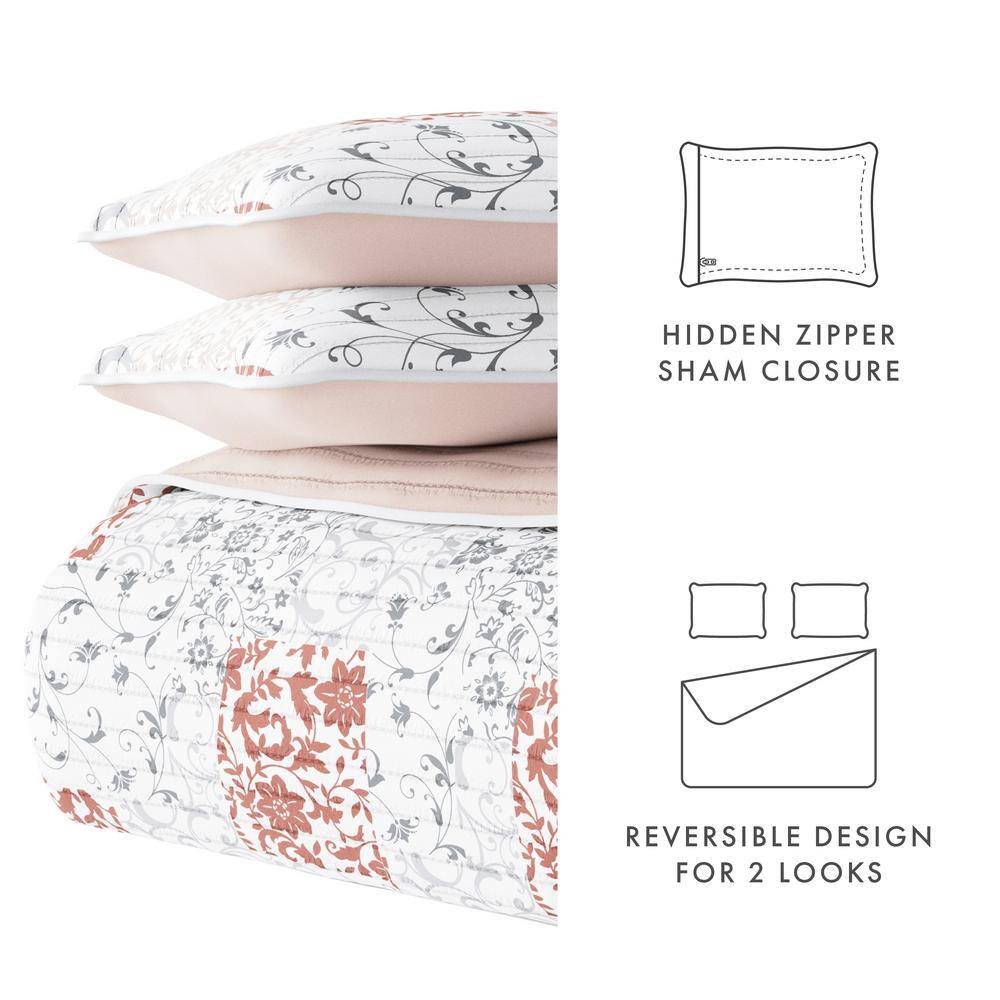 Blush King Reversible Microfiber Quilt Set with Shams