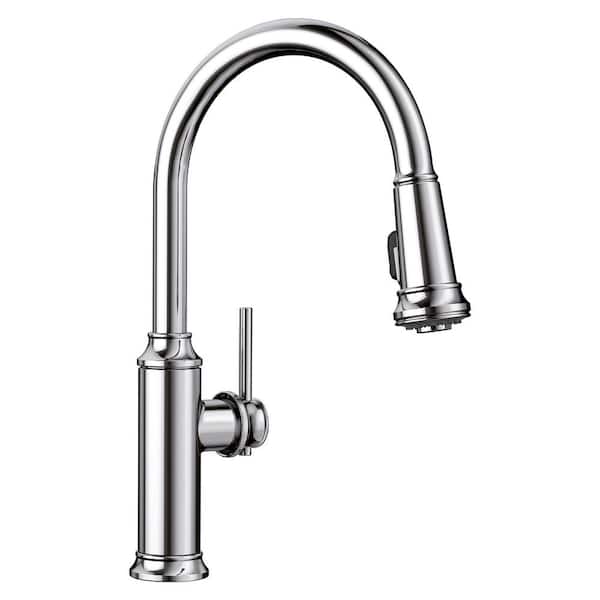 EMPRESSA Chrome 16.25 in. H Pull Down Sprayer Kitchen Faucet with 180 Degree Spout Swivel