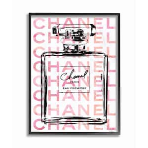 "Glam Perfume Bottle With Words Pink Black" by Amanda Greenwood Framed Wall Art