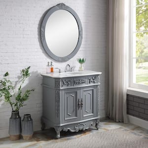 Winslow 33 in. W x 22 in. D Bath Vanity in Antique Gray with White Marble Vanity Top with White Basin