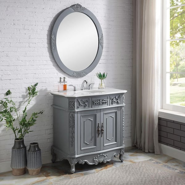 Home Decorators Collection Winslow 33 in. W x 22 in. D x 35 in. H Single Sink Freestanding Bath Vanity in Antique Gray with White Marble Top