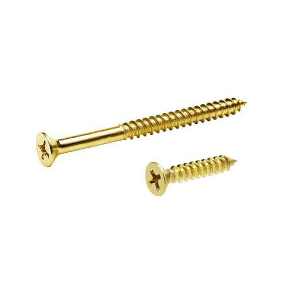 Everbilt #9 x 1 in. and #9 x 2-1/4 in. Phillips Flat-Head Satin Brass Wood Screws (21-Pack)