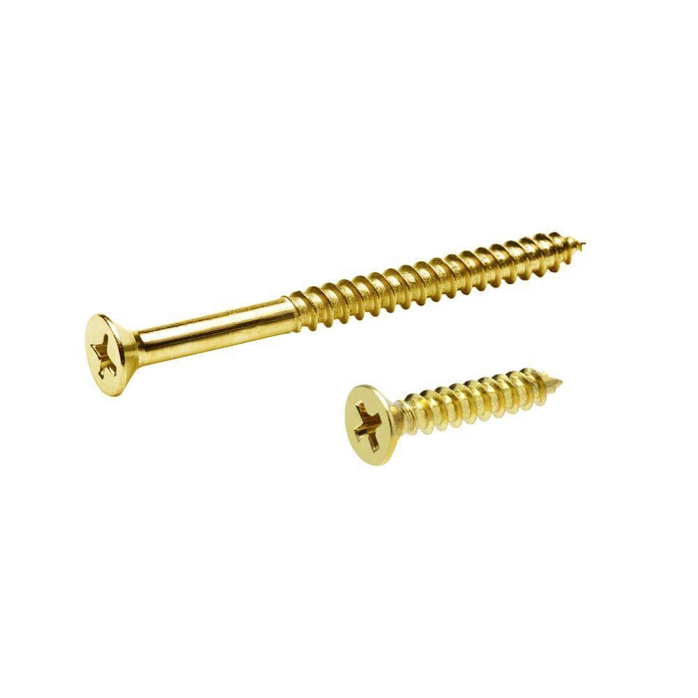 #9 x 1 in. and #9 x 2-1/4 in. Phillips Flat-Head Satin Brass Door Hinge Wo