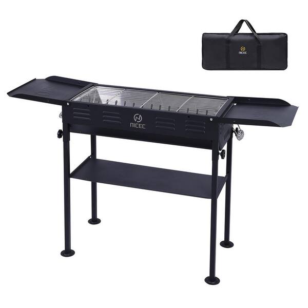MUKE Portable Charcoal Grill, Folding BBQ Grill, for Skewers with Side Table, Stainless Grills, Storage Shelf, and Carry Bag