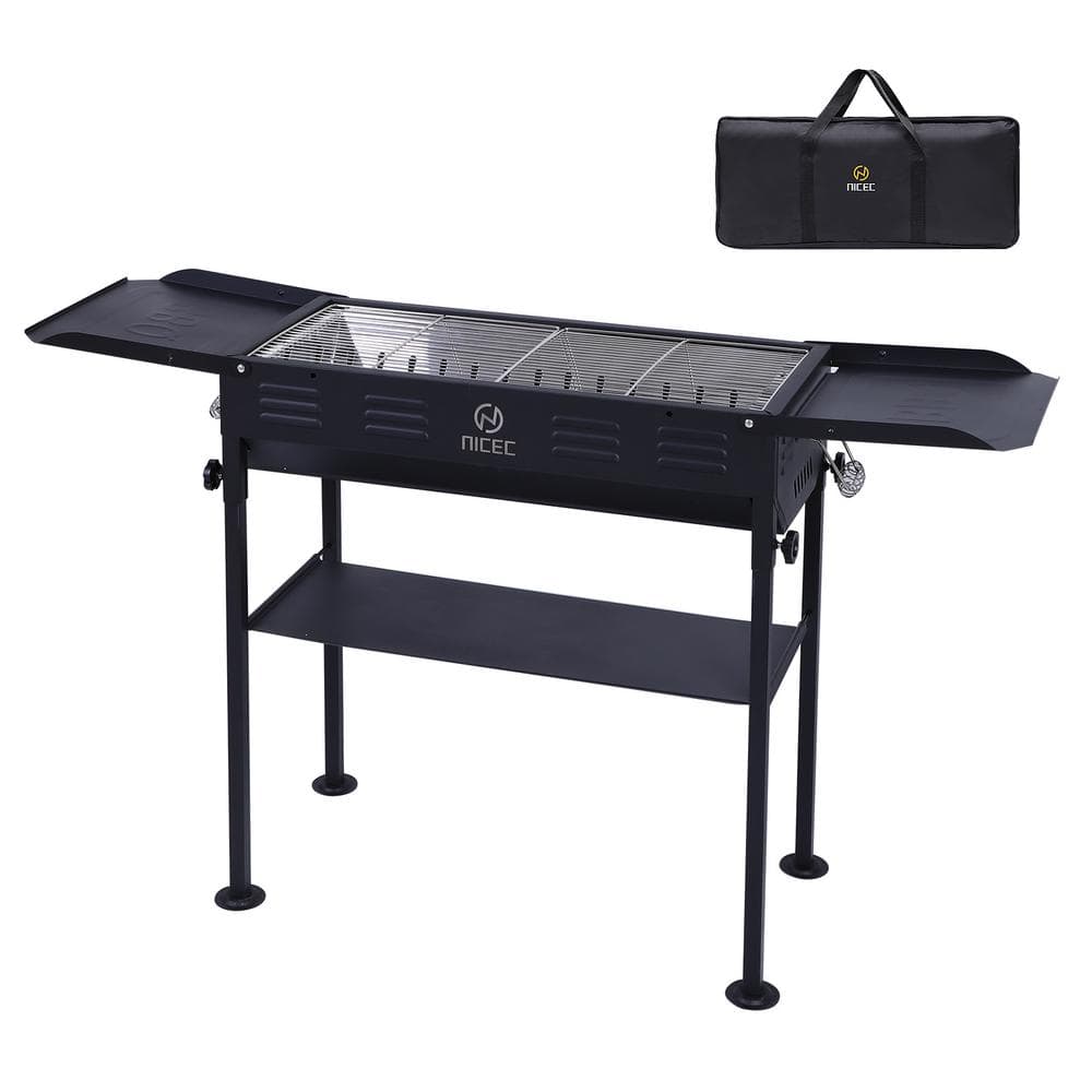 Portable Charcoal Grill, Folding BBQ Grill, for Skewers with Side Table, Stainless Grills, Storage Shelf, and Carry Bag -  NICE C, HD-JIADING