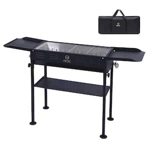 Portable Charcoal Grill, Folding BBQ Grill, for Skewers with Side Table, Stainless Grills, Storage Shelf, and Carry Bag