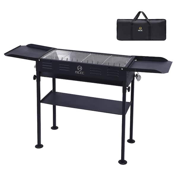 NICE C Portable Charcoal Grill, Folding BBQ Grill, for Skewers with Side Table, Stainless Grills, Storage Shelf, and Carry Bag
