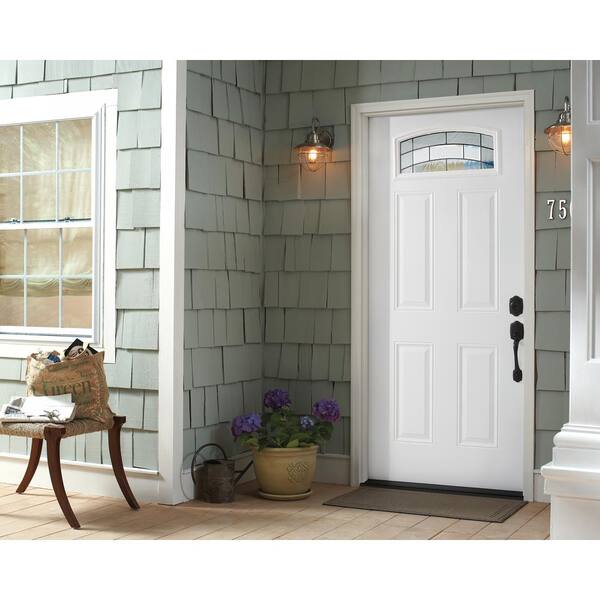 Masonite 36 In X 80 In Croxley Camber Fan Lite Right Hand Outswing Primed Impact Steel Prehung Front Exterior Door No Brickmold 74534 The Home Depot