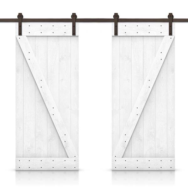 CALHOME Z 68 in. x 84 in. Bar White Stained DIY Solid Pine Wood Interior Double Sliding Barn Door with Hardware Kit