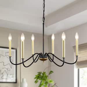 Clerise 6-Light Classic Black/Gold Modern Candle Style Chandelier for Living Room Kitchen Island Dining Room Foyer