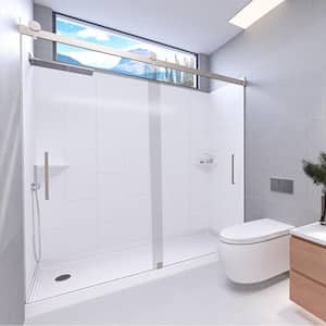 Winter White-Tetherow 60-in. x 32-in. x 83-in. Base/Wall/Door Concealed Base Shower Stall/Kit Brushed Nickel Left