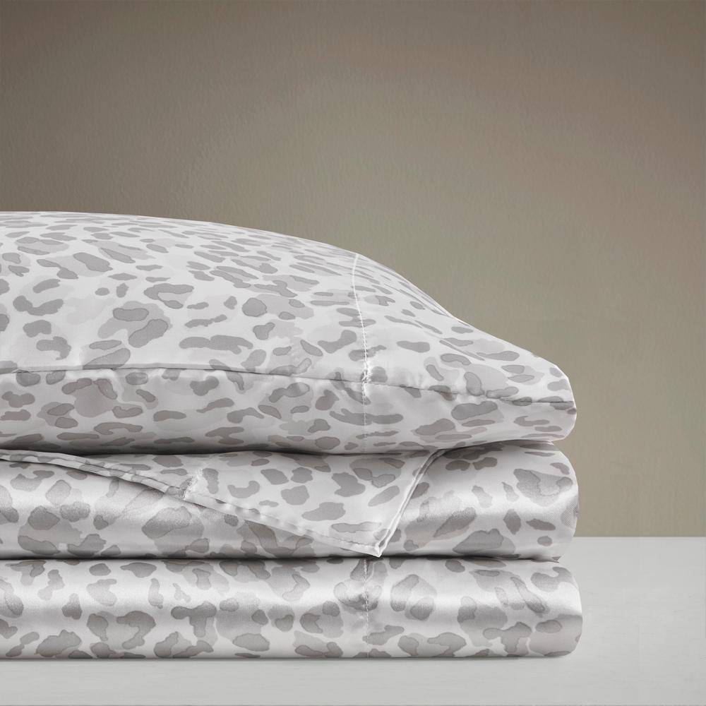 Twin Gray Leopard Satin Percale Sheet Set