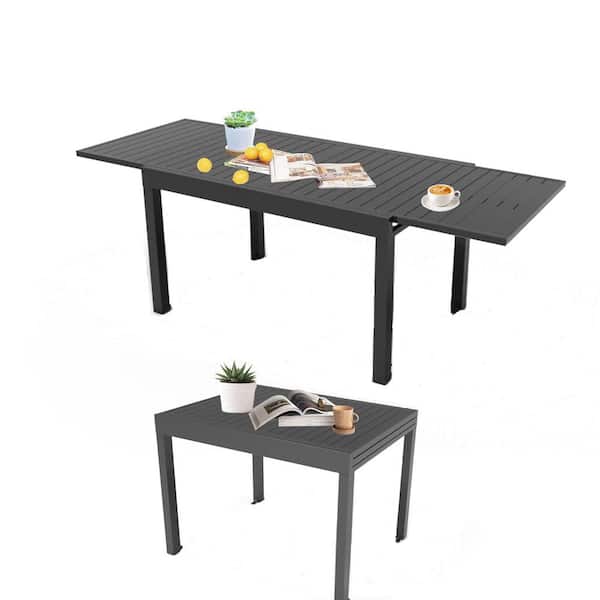 Unbranded 35 in.- 71 in. Dark Brown Aluminum Patio Extendable Outdoor Dining Table with E-Coating for 4-6 Person