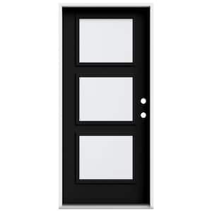 36 in. x 80 in. Left-Hand/Inswing 3 Lite Equal Clear Glass Black Steel Prehung Front Door