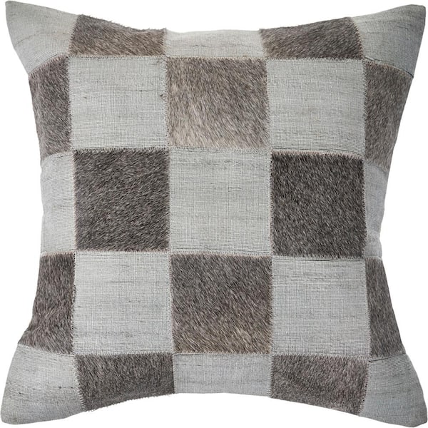 Brown Square Block Faux Leather Hide 20, White Faux Leather Throw Pillows