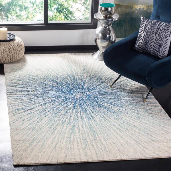 Evoke Royal/Ivory 10 ft. x 14 ft. Sunburst Area Rug