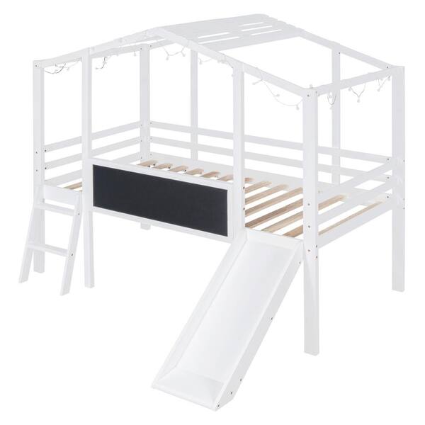 Harper & Bright Designs White Wood Frame Twin Size House Loft Bed with ...