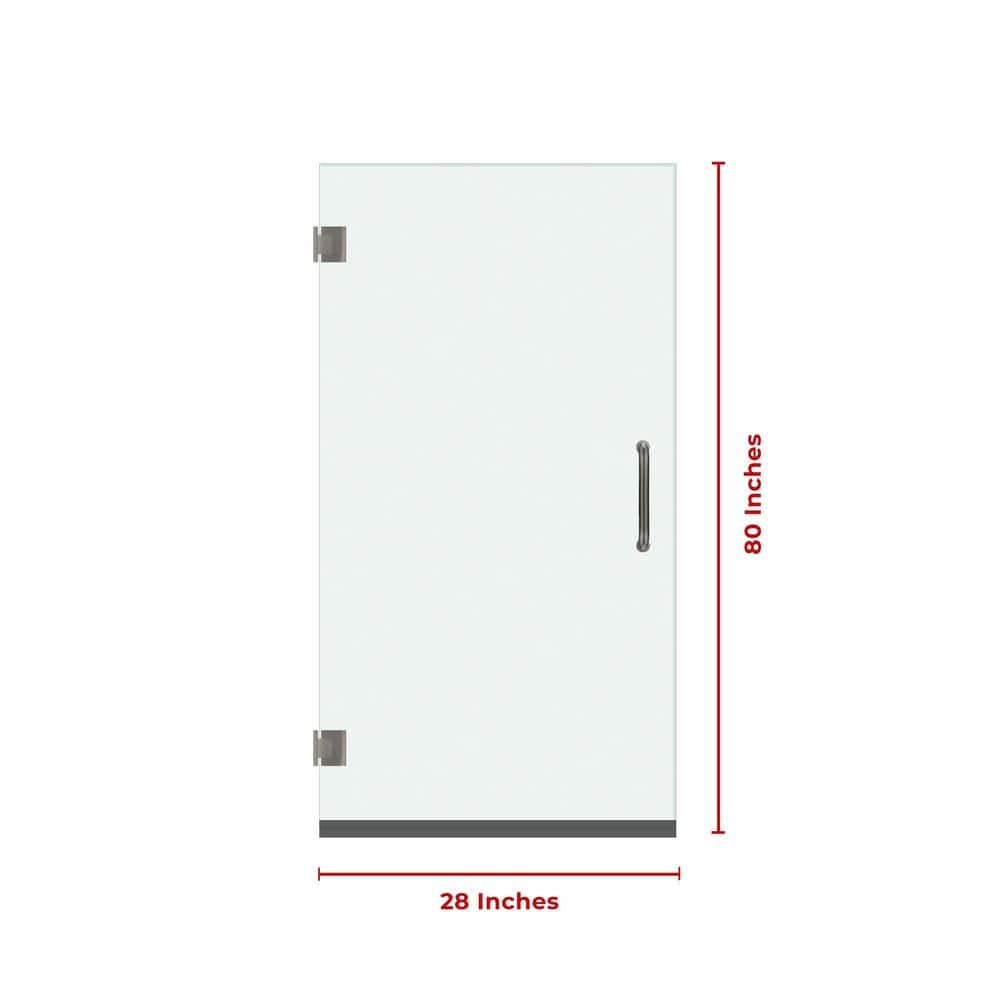 28" x 80" Frameless Clear Glass Pivot Shower Door with Brushed Nickel Hardware