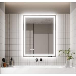 32 in. W x 40 in. H Rectangular Frameless Anti-Fog Wall Dimmable Backlit Dual LED Bathroom Vanity Mirror in Silver