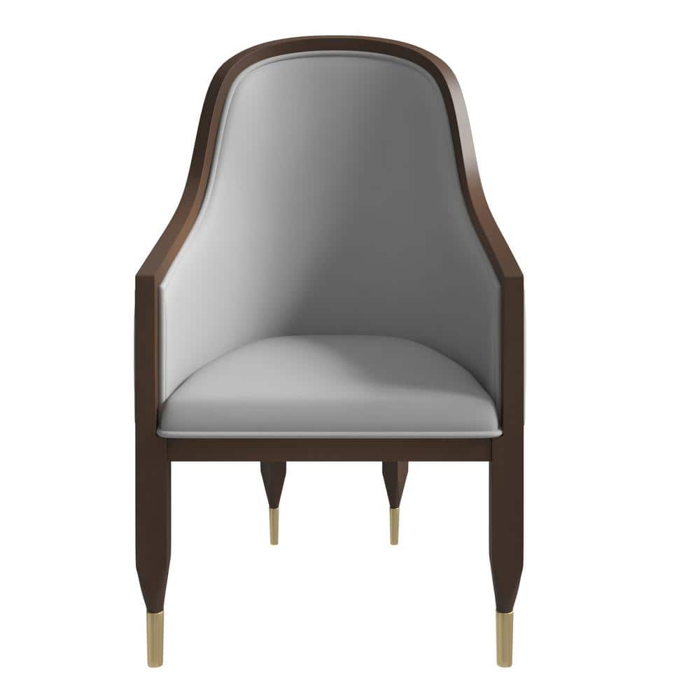 Light Grey Leather Upholstered Arm Chair with Wood Frame