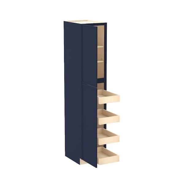 Home Decorators Collection Franklin 18 in. W x 24 in. D x 90 in. H Assembled Plywood Pantry Kitchen Cabinet in Vessel Blue with 4ROT Soft Close LH