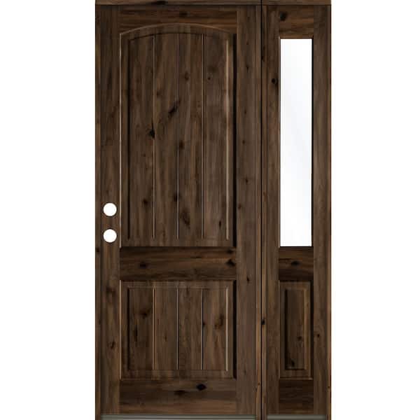 Krosswood Doors 50 in. x 96 in. Rustic knotty alder 2 Panel Right-Hand/Inswing Clear Glass Black Stain Wood Prehung Front Door with RHSL