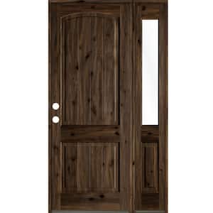 56 in. x 96 in. Rustic knotty alder 2 Panel Right-Hand/Inswing Clear Glass Black Stain Wood Prehung Front Door with RHSL