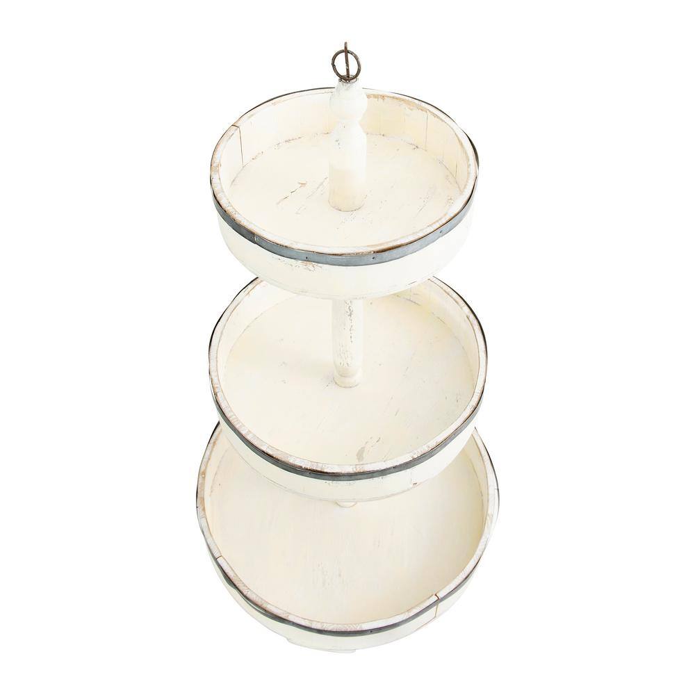 White Wood and Metal Round 3-Tier Tray Server
