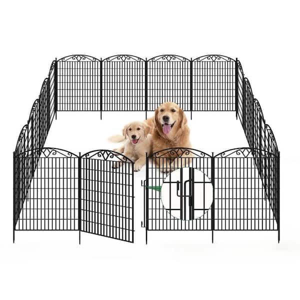 33in. High x 21.6ft. Wide Metal Garden Fencing Decorative Fence Low Threshold Door 10-Panels Garden Fence for Dogs, Pets