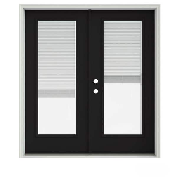 JELD-WEN 72 in. x 80 in. Black Painted Steel Right-Hand Inswing Full Lite Glass Stationary/Active Patio Door w/Blinds