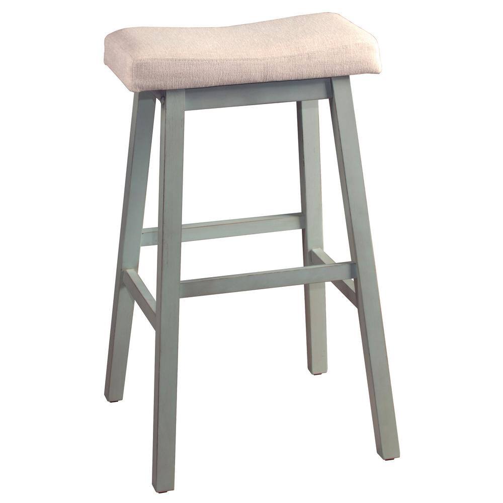 Moreno Blue Gray 24" Wood Backless Saddle Counter Stool