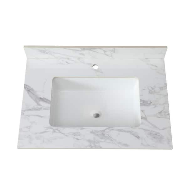 31.02 in. W x 22.01 in. D Sintered Stone White Rectangular Single Sink Bathroom Vanity Top in White