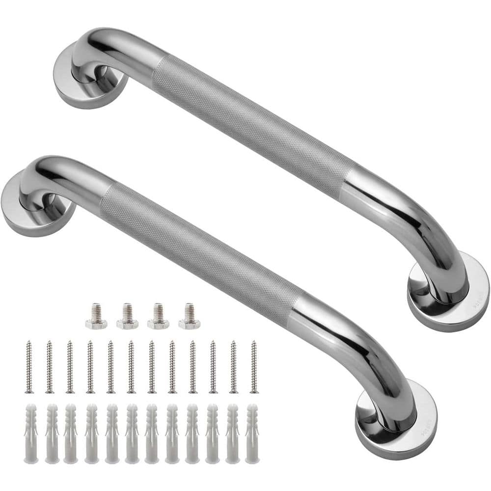 12 in. 1.25 Dia Anti-Slip Stainless Steel Bathroom Grab Bar 2 Pack Safety S