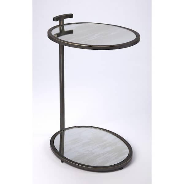 HomeRoots Valerie 13.5 in. Black Oval Glass End Table with Storage