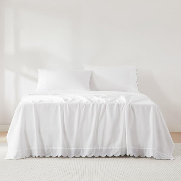 Coastal Chic Scalloped Edge 4-Piece Set Sage Solid Cotton King Sheet Set