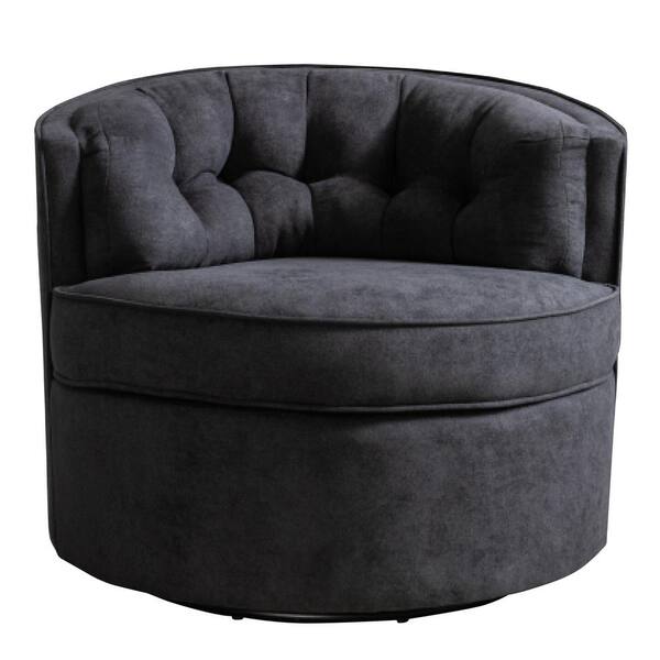 Utopia 4niture Jecco 33 in. Black Linen 360° Swivel Barrel Chair