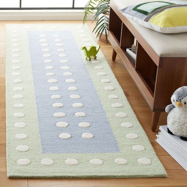 Kids 2 ft. x 8 ft. Blue/Green Polka-Dot Border Runner Rug