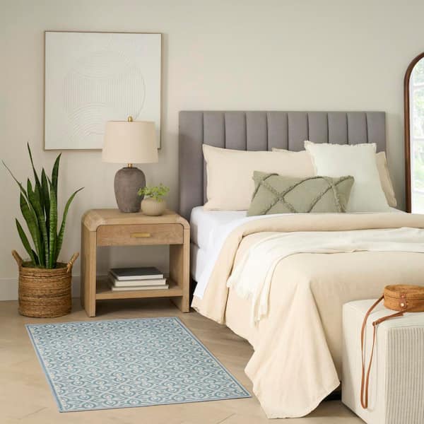 Washable Charm Blue Ivory 2 ft. x 3 ft. All-over design Contemporary Area Rug