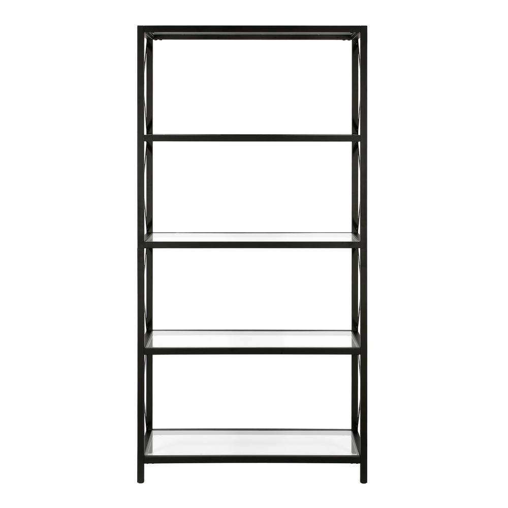 Modern Blackened Bronze 66" High Geometric 4-Tier Bookcase