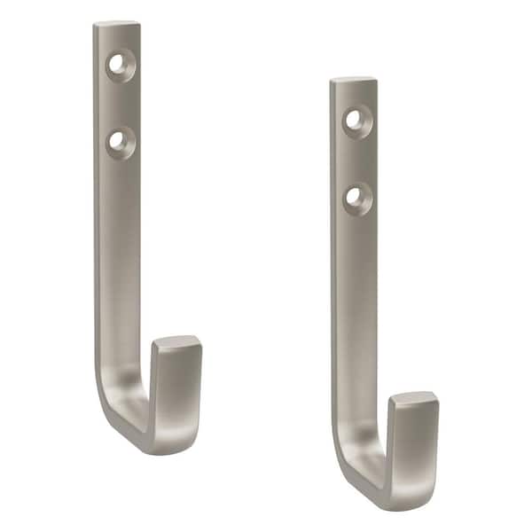 4 in. Zinc Single Wall Hook, 35 lb. Load Capacity, Brushed Nickel (2-Pack)