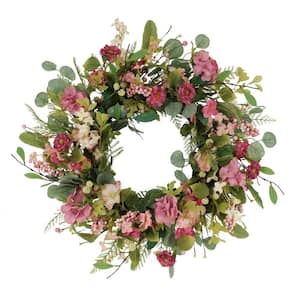 24 in. Artificial Chrysanthemum and Hydrangea Floral Spring Wreath