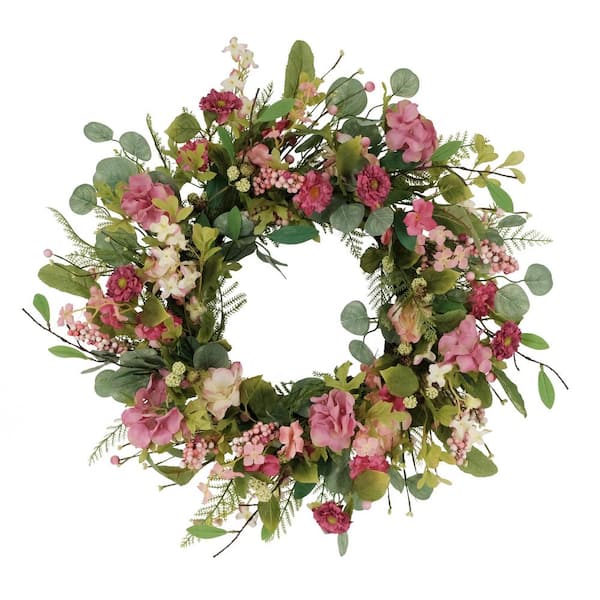 Puleo International 24 in. Artificial Chrysanthemum and Hydrangea Floral Spring Wreath
