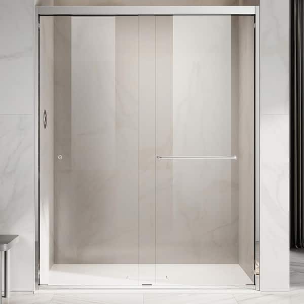 UKD06 56 to 60 in. W x 72 in. H Double Sliding Semi-Frameless Shower Door in Chrome, EnduroShield Clear Glass