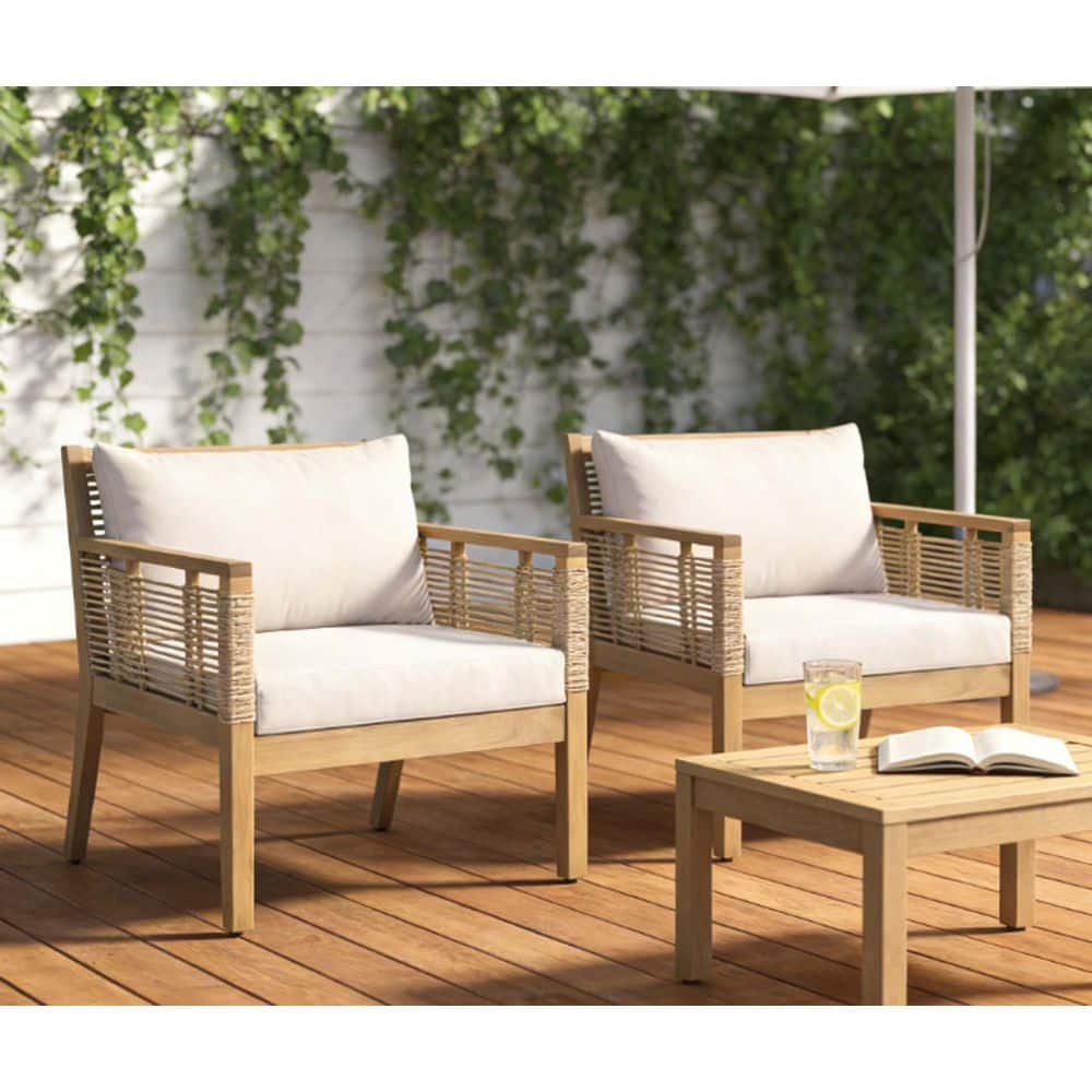 Wood Outdoor Chaise Lounge Club Chairs Set of 2 with Green Beige Cushions price history on PriceWatchPro