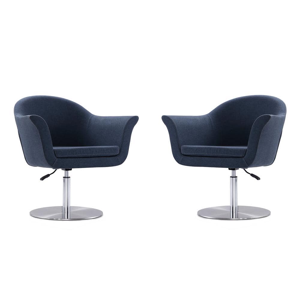 Smokey Blue Polyester Swivel Accent Chair with Brushed Metal Base