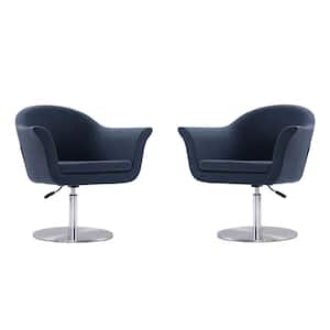 Voyager Smokey Blue and Brushed Metal Woven Swivel Adjustable Accent Arm Chair (Set of 2)