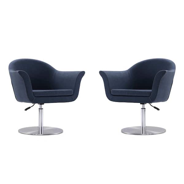 Voyager Modern Smokey Blue and Brushed Metal Woven Fabric Upholstered Swivel Accent Arm Chair (Set of 2)