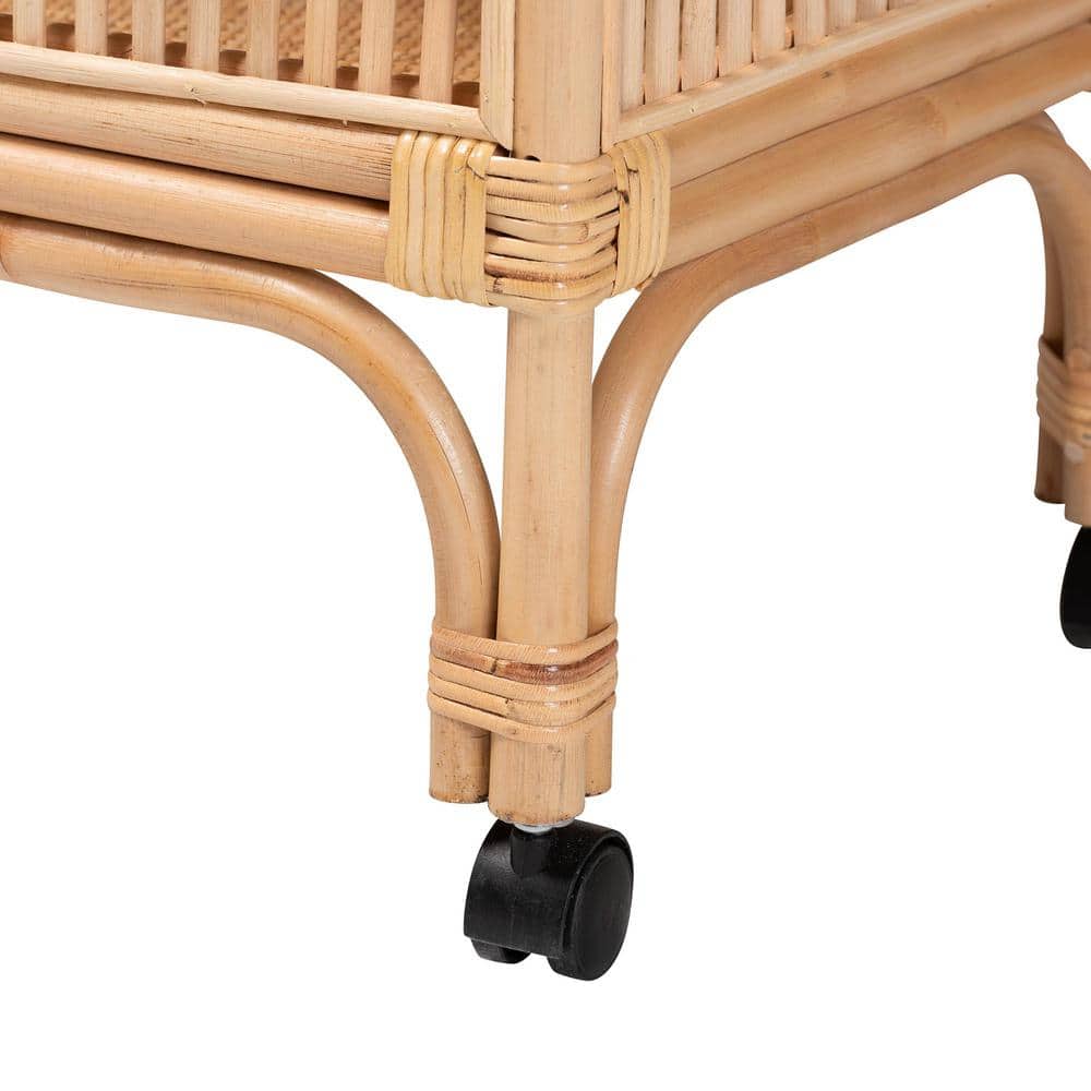 Natural Nude Rattan Rectangular Beverage Cart with Storage