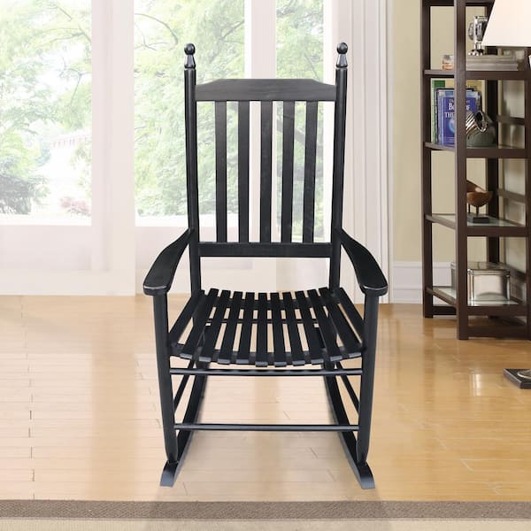 Wood Indoor Outdoor Rocking Chair, Wooden Furniture Adults Rocker for Porch Balcony Garden, Black (Set of 1)
