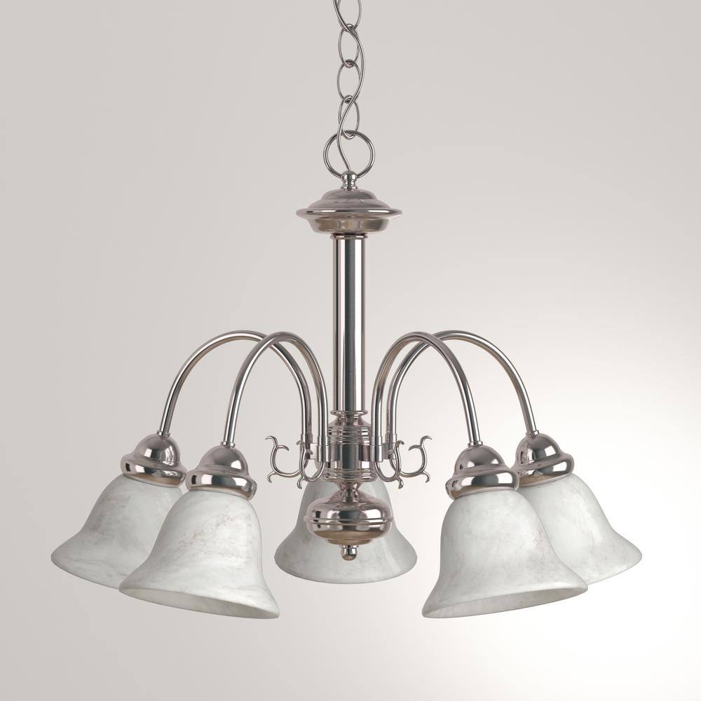 Ballerina Brushed Nickel 5-Light Chandelier with Alabaster Glass Shades